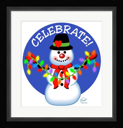 Framed Snowman Christmas Lights Print