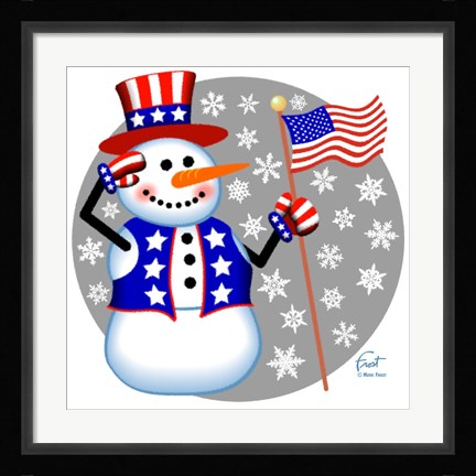 Framed Snowman Patriotic Print