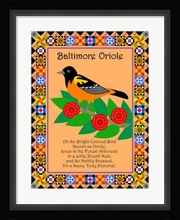 Framed Baltimore Oriole Quilt Print