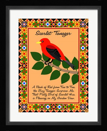 Framed Scarlet Tanager Quilt Print