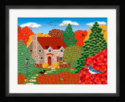 Framed Stone Cottage Autumn Print