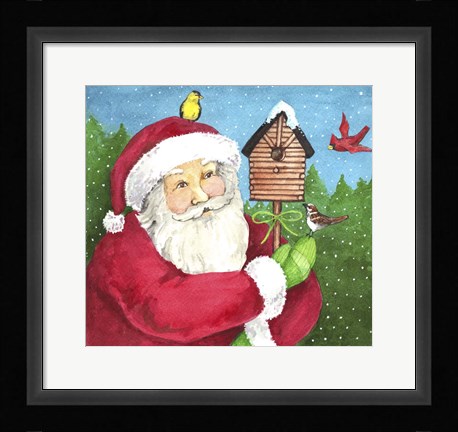 Framed Santa Log Birdhouse Print