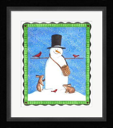 Framed Snowman Black Hat Heart Border Print