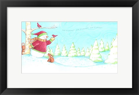 Framed Snowman Bunnies Let It Snow Print