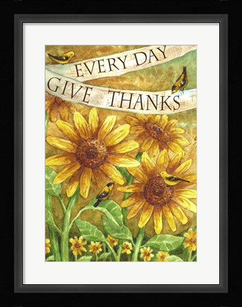Framed Sunflower Give Thanks Everyday Print