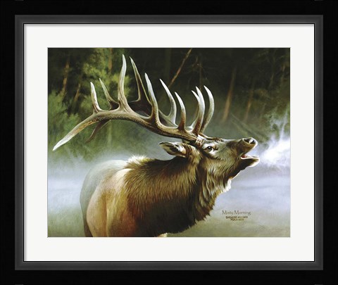 Framed Elk In Mist Print