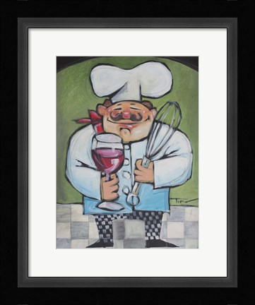 Framed Chef With Wine And Wisk Print