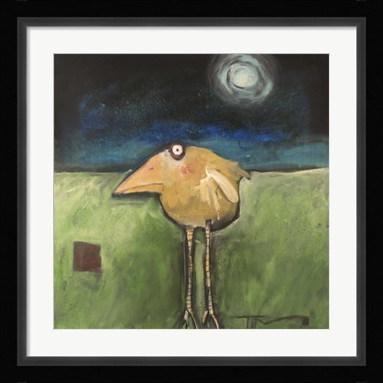 Framed Yellow Bird In Moonlight Print