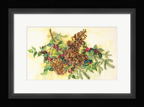 Framed Holly And Pine Cones Print