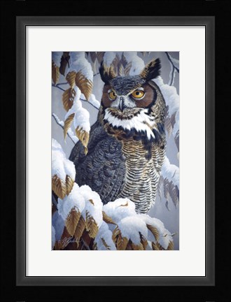 Framed Winter Watch - Great Horned Owl Print