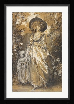 Framed Lady Walking in a Garden with a Child Print