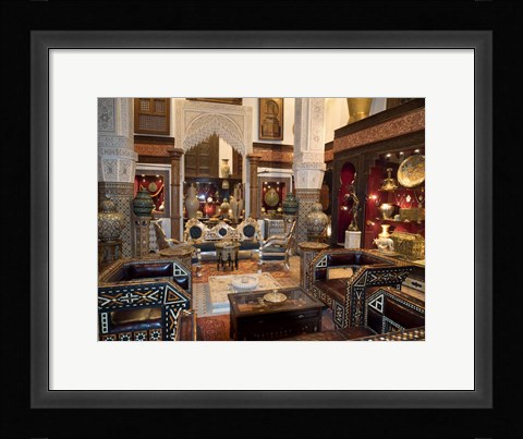 Framed Antique Store in the Souk, Fes, Morocco Print
