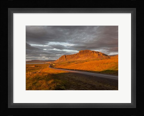 Framed Sunset over Road, Borgarfjordur, Iceland Print
