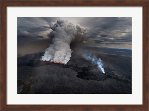 Framed Lava and Plumes from the Holuhraun Fissure, Iceland Print