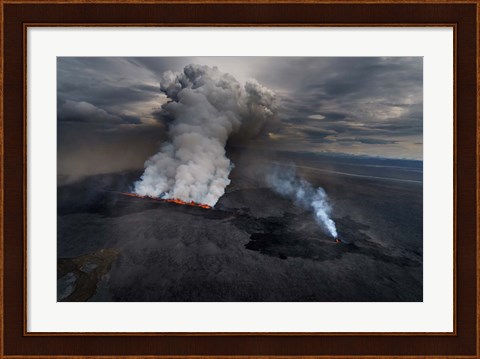 Framed Lava and Plumes from the Holuhraun Fissure, Iceland Print