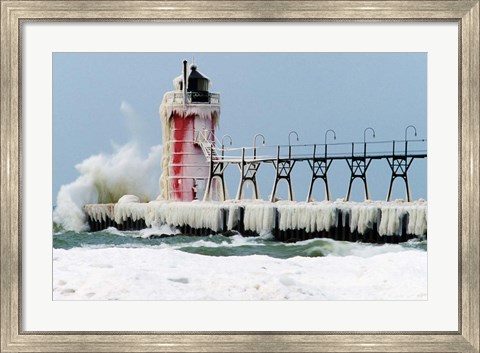 Framed South Pier Lighthouse, South Haven, Michigan Print