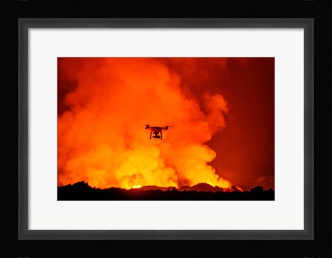 Framed Radio Contolled Drone flying over Eruption, Holuhraun Fissure, Bardarbunga Volcano, Iceland. Print