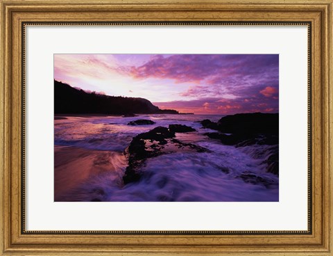 Framed Lumahai Beach at Sunset, HI Print