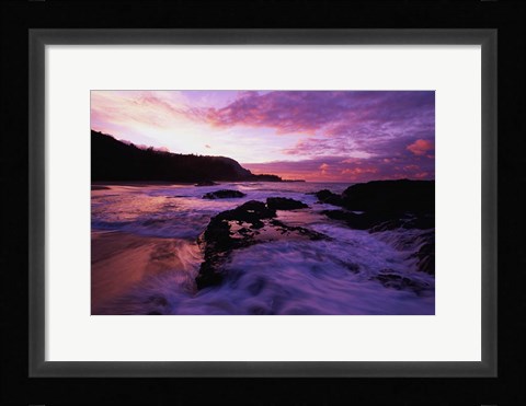Framed Lumahai Beach at Sunset, HI Print