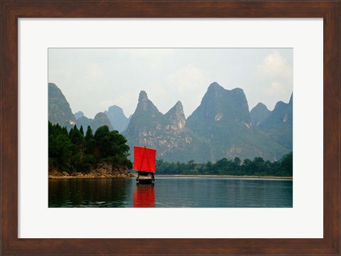 Framed Boat on Li River, Guilin, China Print