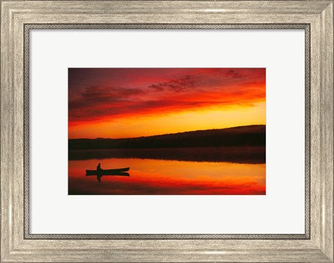 Framed Silhouetted Canoe On Lake Print