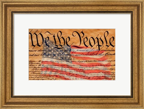 Framed Constitution and U.S. Flag Print