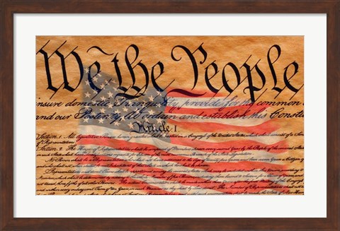 Framed Constitution and U.S. Flag Print