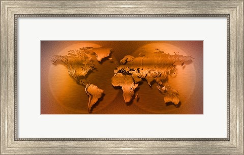 Framed World Map Brown Print