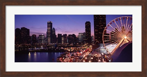 Framed Ferris wheel at Dusk, Navy Pier, Chicago Print