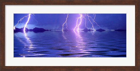 Framed Lightning over the sea Print