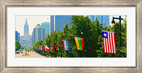 Framed National Flags of the Countries at Benjamin Franklin Parkway, Pennsylvania Print