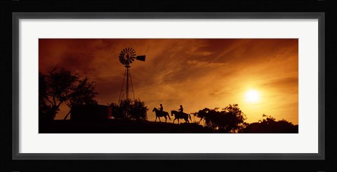 Framed Horse Ride at Sunset, Hunt, Kerr County, Texas Print