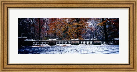 Framed Snow Covered Balcony in Central Park, New York City Print
