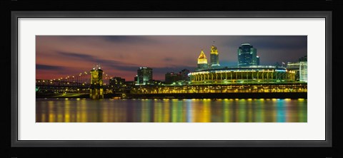 Framed Cincinnati Buildings at Night, Ohio Print