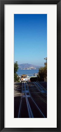 Framed Cable Car near Alcatraz Island, San Francisco Bay Print