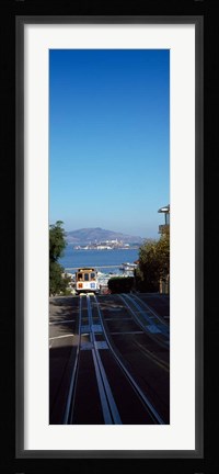 Framed Cable Car near Alcatraz Island, San Francisco Bay Print