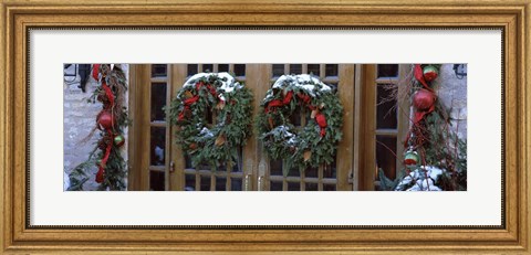 Framed Christmas Wreaths on Doors Print