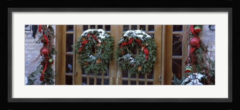 Framed Christmas Wreaths on Doors Print