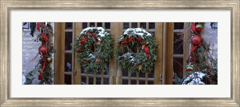 Framed Christmas Wreaths on Doors Print
