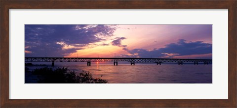 Framed Sun Setting over the Mackinac Bridge, Michigan Print