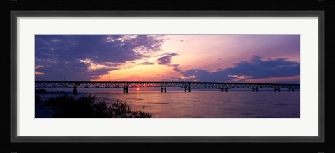 Framed Sun Setting over the Mackinac Bridge, Michigan Print