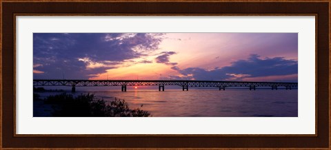 Framed Sun Setting over the Mackinac Bridge, Michigan Print