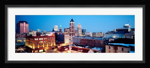 Framed Winter Skyline At Night, Milwaukee, Wisconsin Print