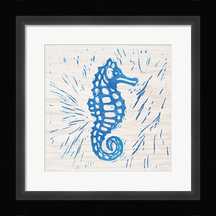 Framed Sea Creature Seahorse Blue Print