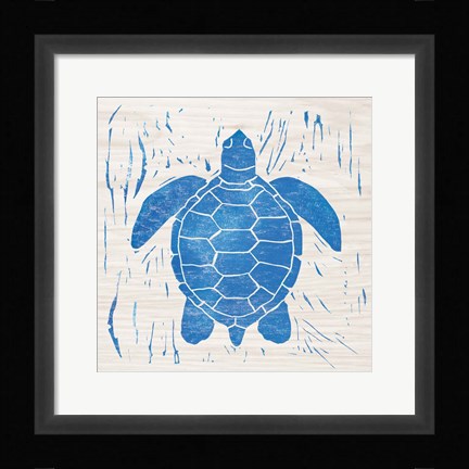 Framed Sea Creature Turtle Blue Print