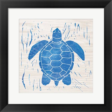 Framed Sea Creature Turtle Blue Print