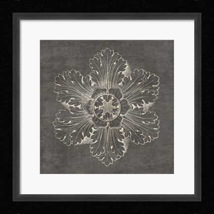 Framed Rosette V Gray Print