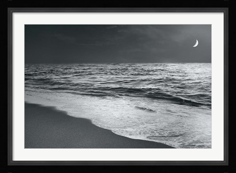 Framed Moonrise Beach Black and White Print