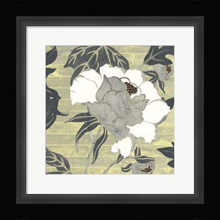 Framed Woodgrain Peony I Print