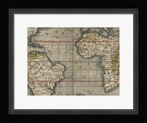 Framed Antique World Map Grid V Print